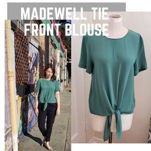 Madewell muted green tie-front silk blouse